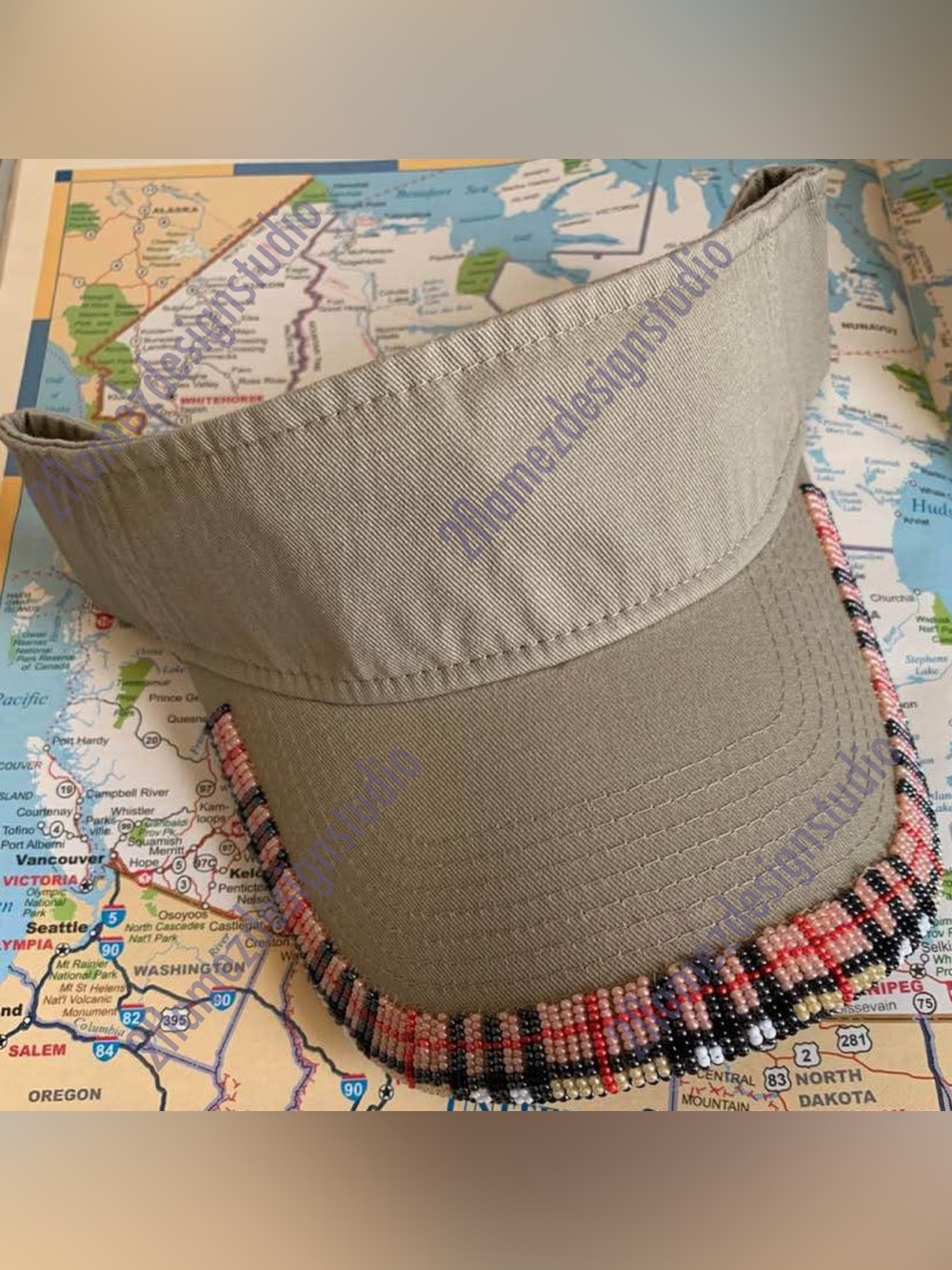 ‘Berkely’ Handmade Seed Bead Adjustable Twill Visor